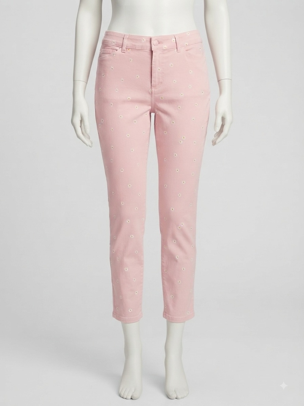 Old Navy Pink Daisy Cropped Embroidered Pixie Jeans